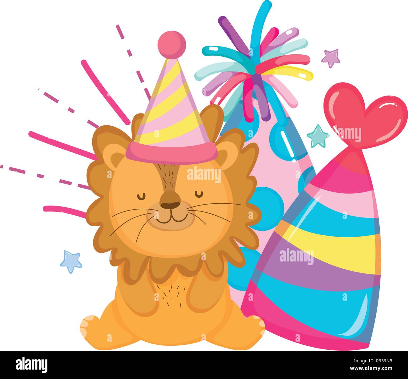cute and little lion with party hat Stock Vector Image & Art - Alamy