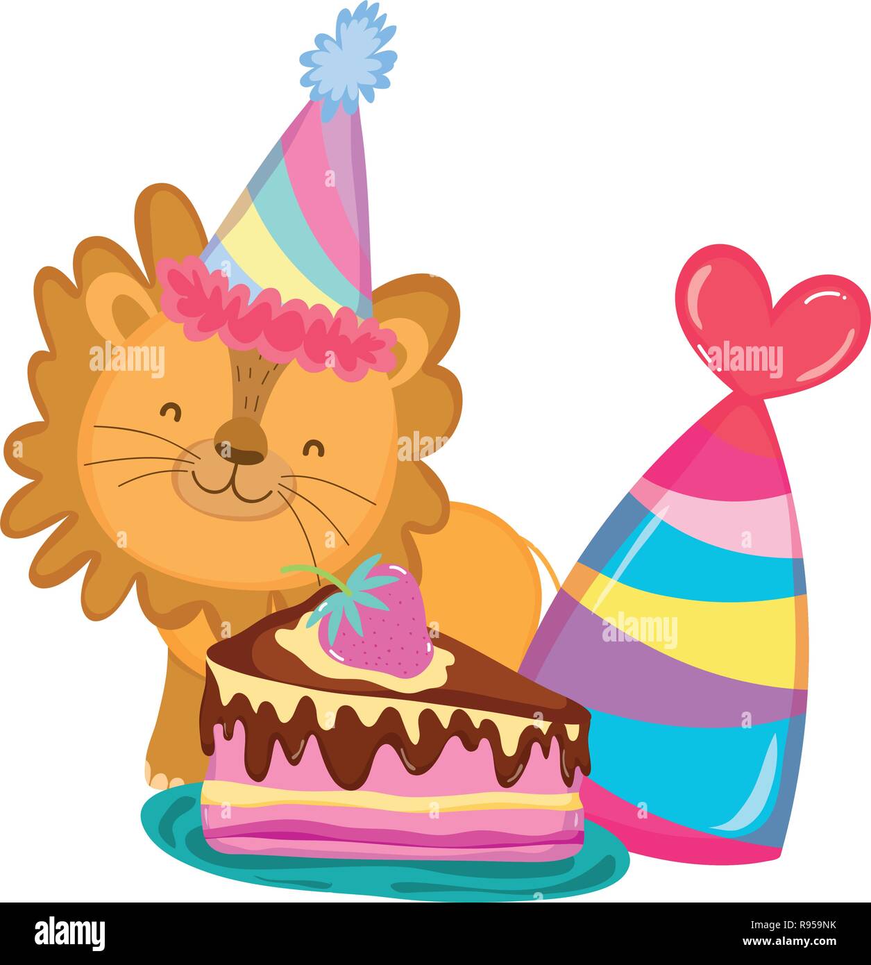 cute and little lion with party hat Stock Vector Image & Art - Alamy