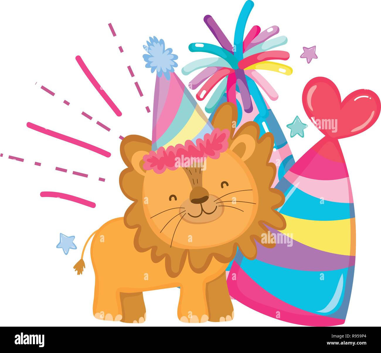 cute and little lion with party hat Stock Vector Image & Art - Alamy