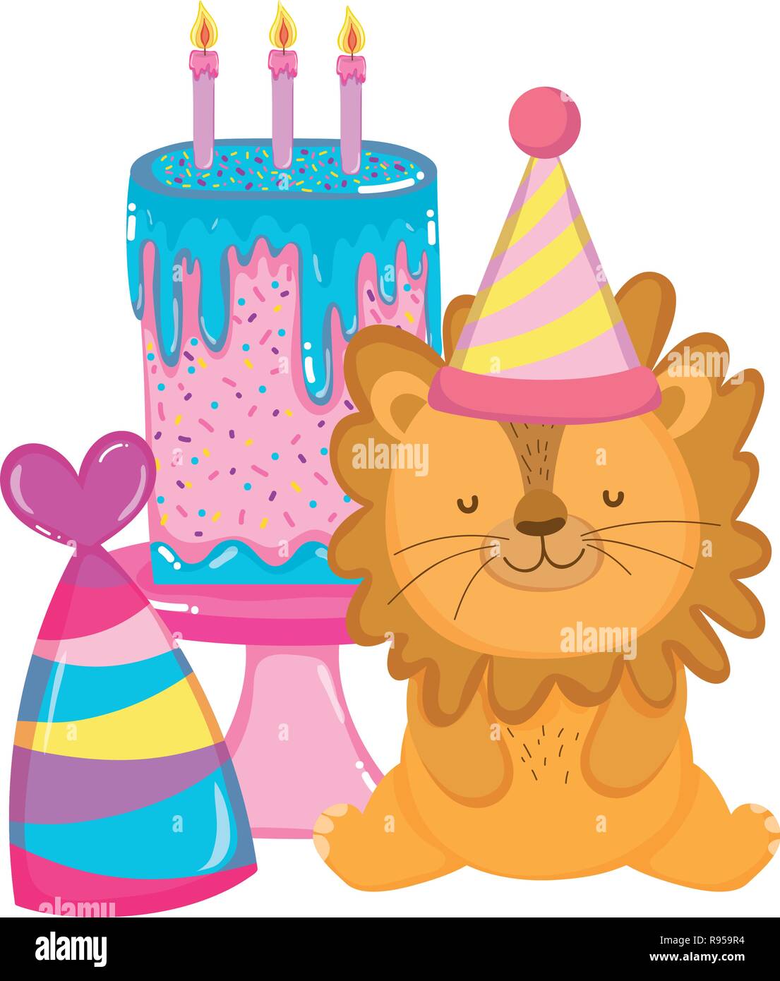 cute and little lion with party hat Stock Vector Image & Art - Alamy