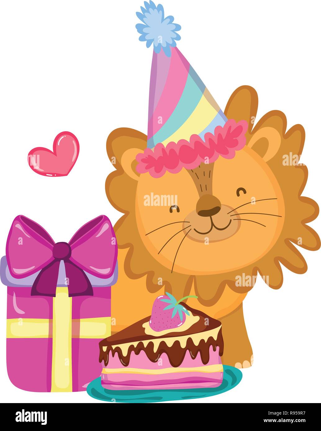 cute and little lion with party hat Stock Vector Image & Art - Alamy