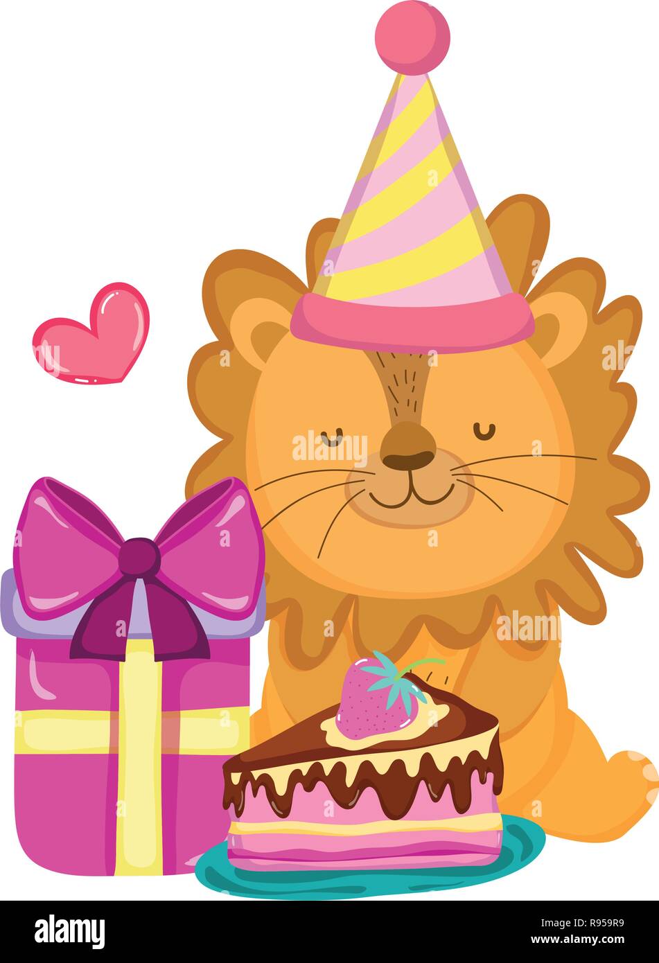 cute and little lion with party hat Stock Vector Image & Art - Alamy