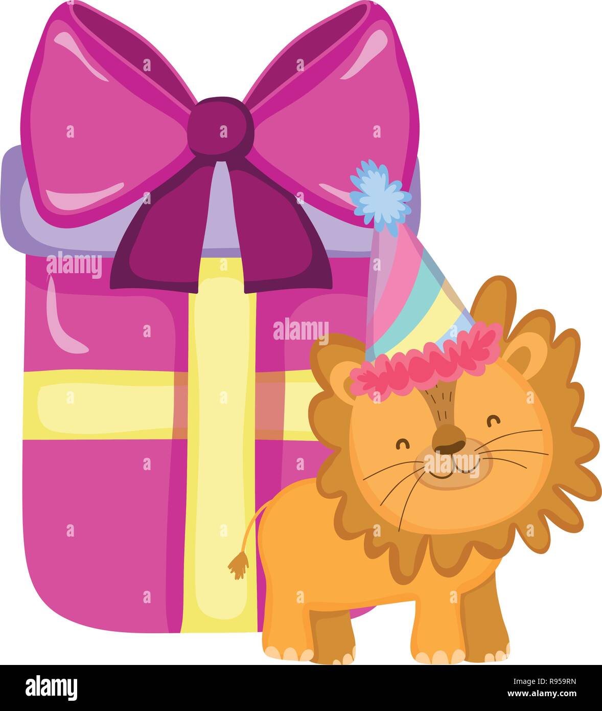cute and little lion with party hat Stock Vector Image & Art - Alamy