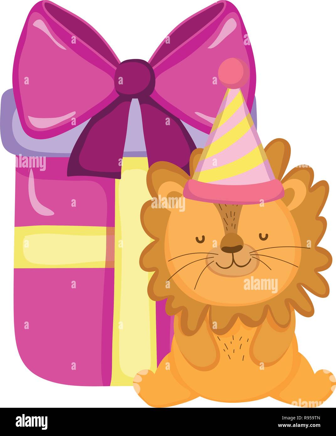 cute and little lion with party hat Stock Vector Image & Art - Alamy
