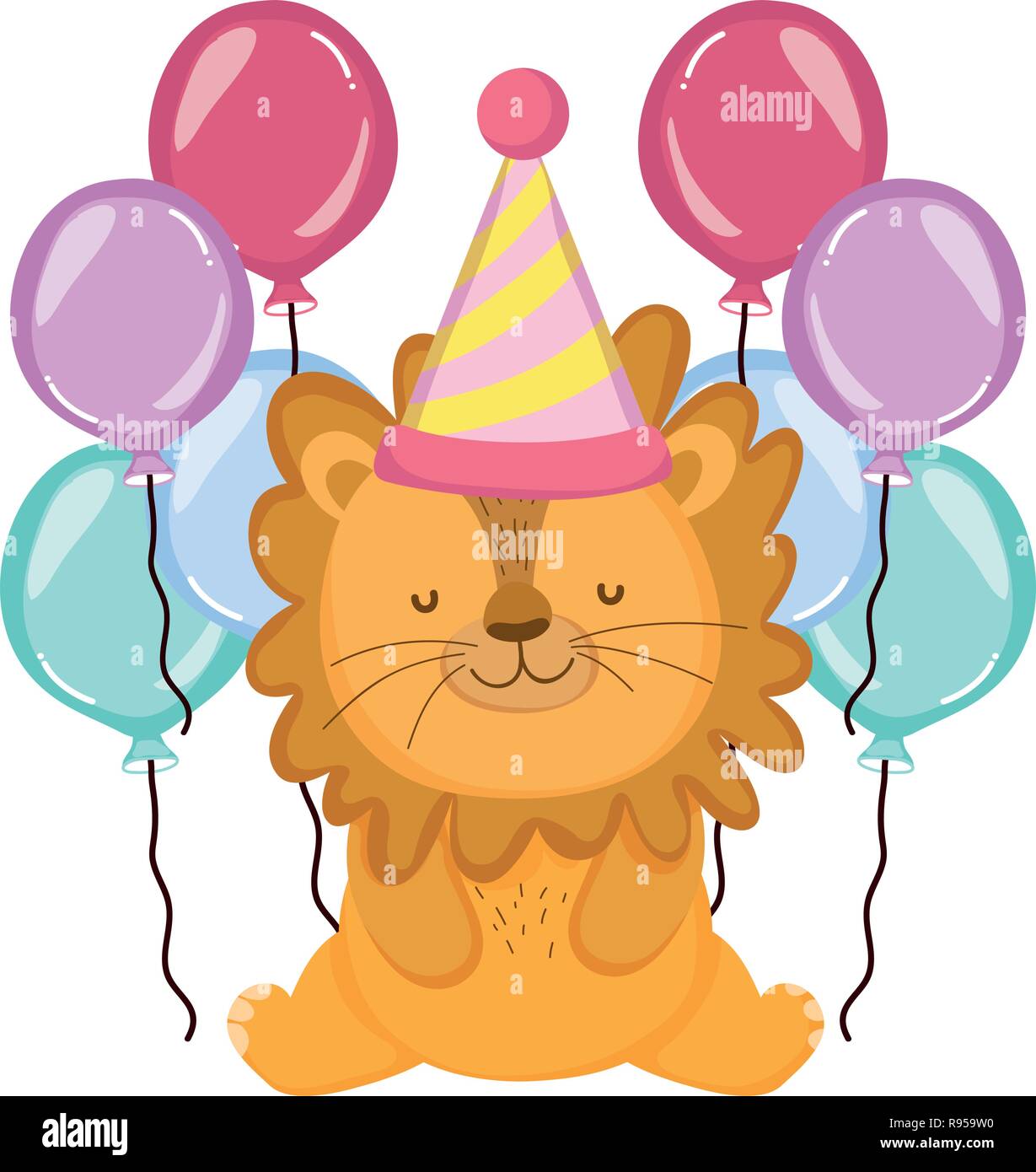 cute and little lion with party hat Stock Vector Image & Art - Alamy
