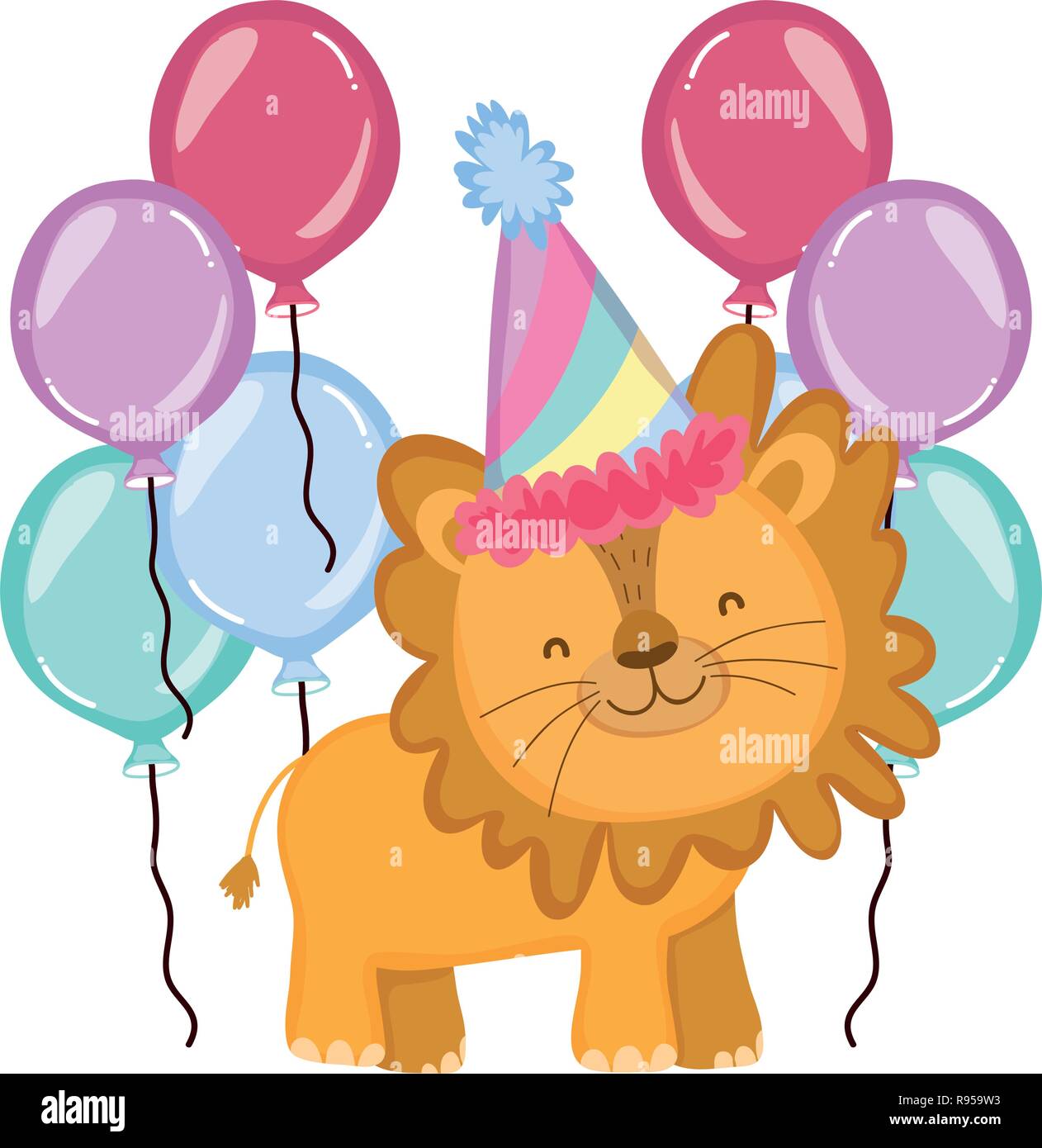cute and little lion with party hat Stock Vector Image & Art - Alamy