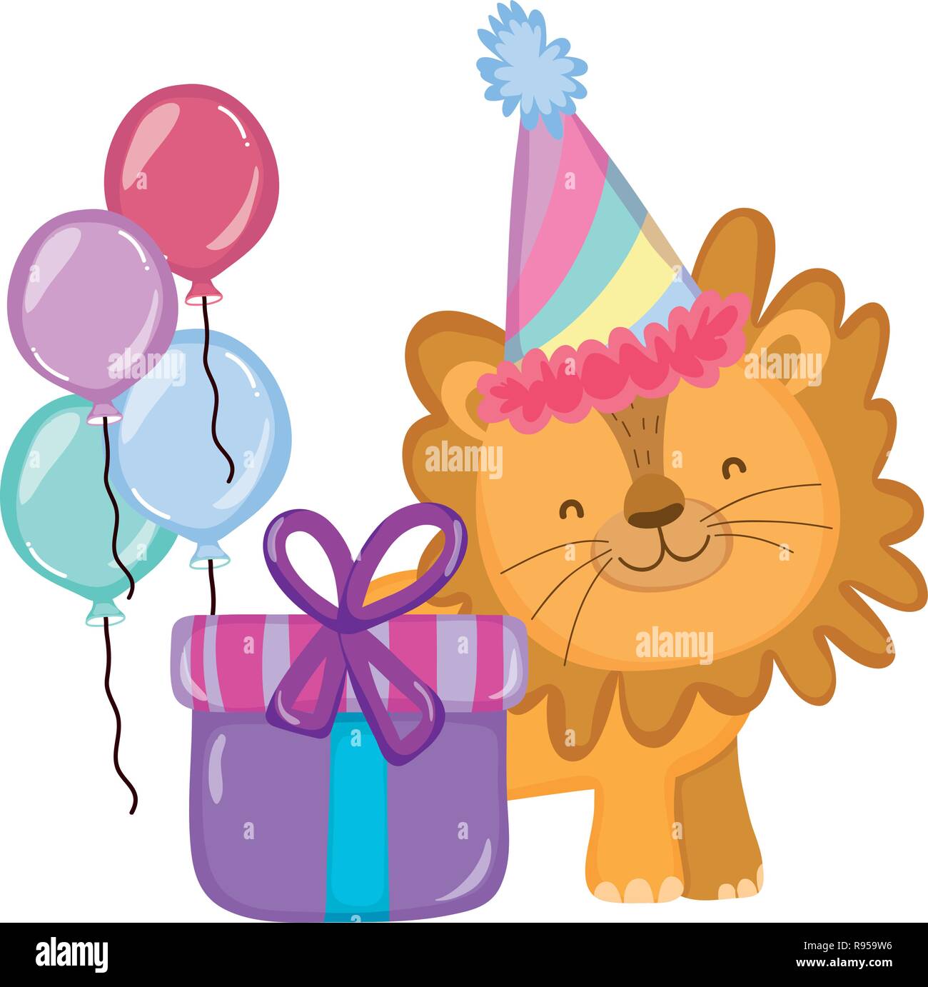 cute and little lion with party hat Stock Vector Image & Art - Alamy