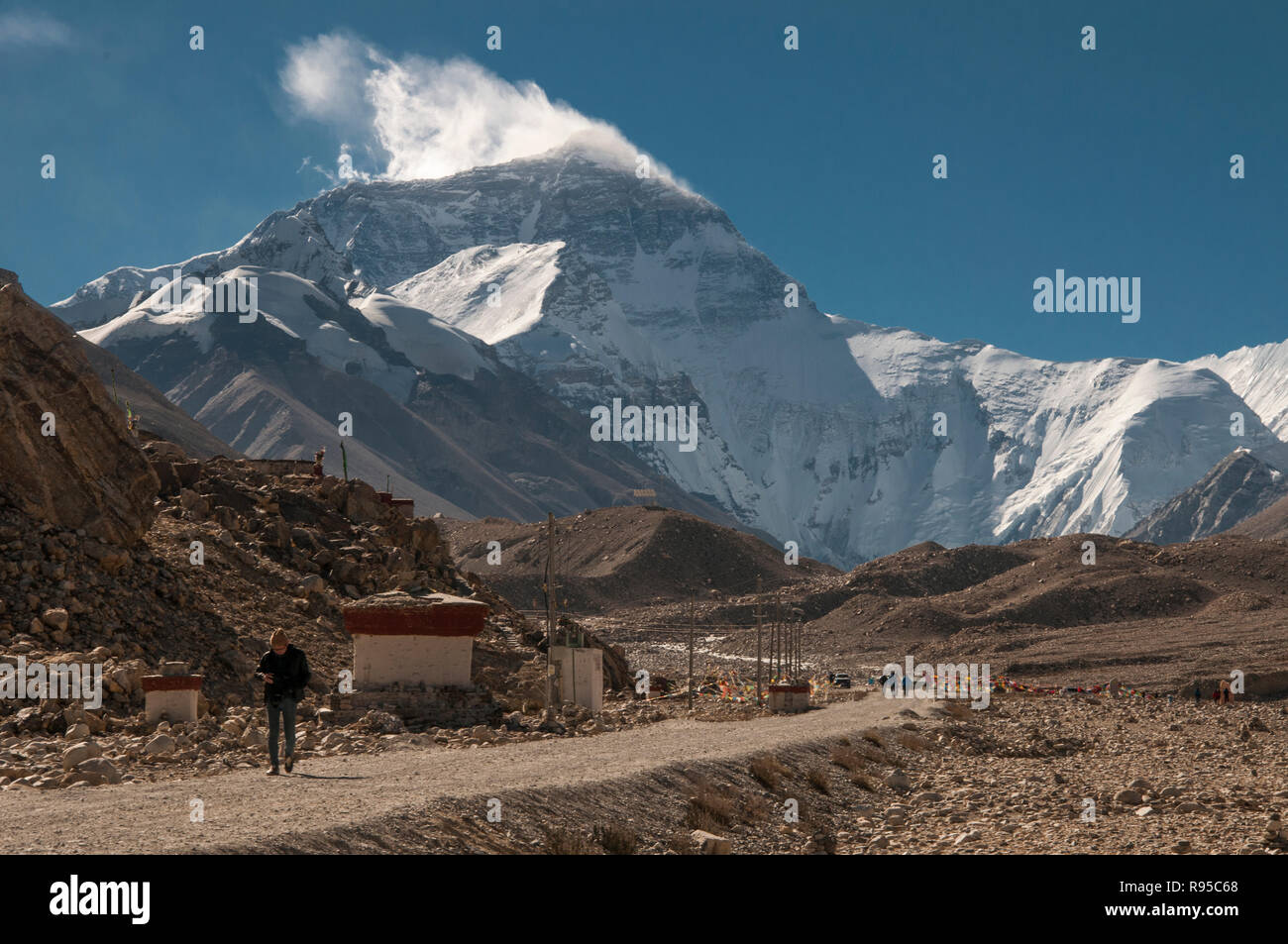 Mt Everest or Qomolangma base camp at 5300m, Qomolangma Nature Reserve, western Tibet, China Stock Photo