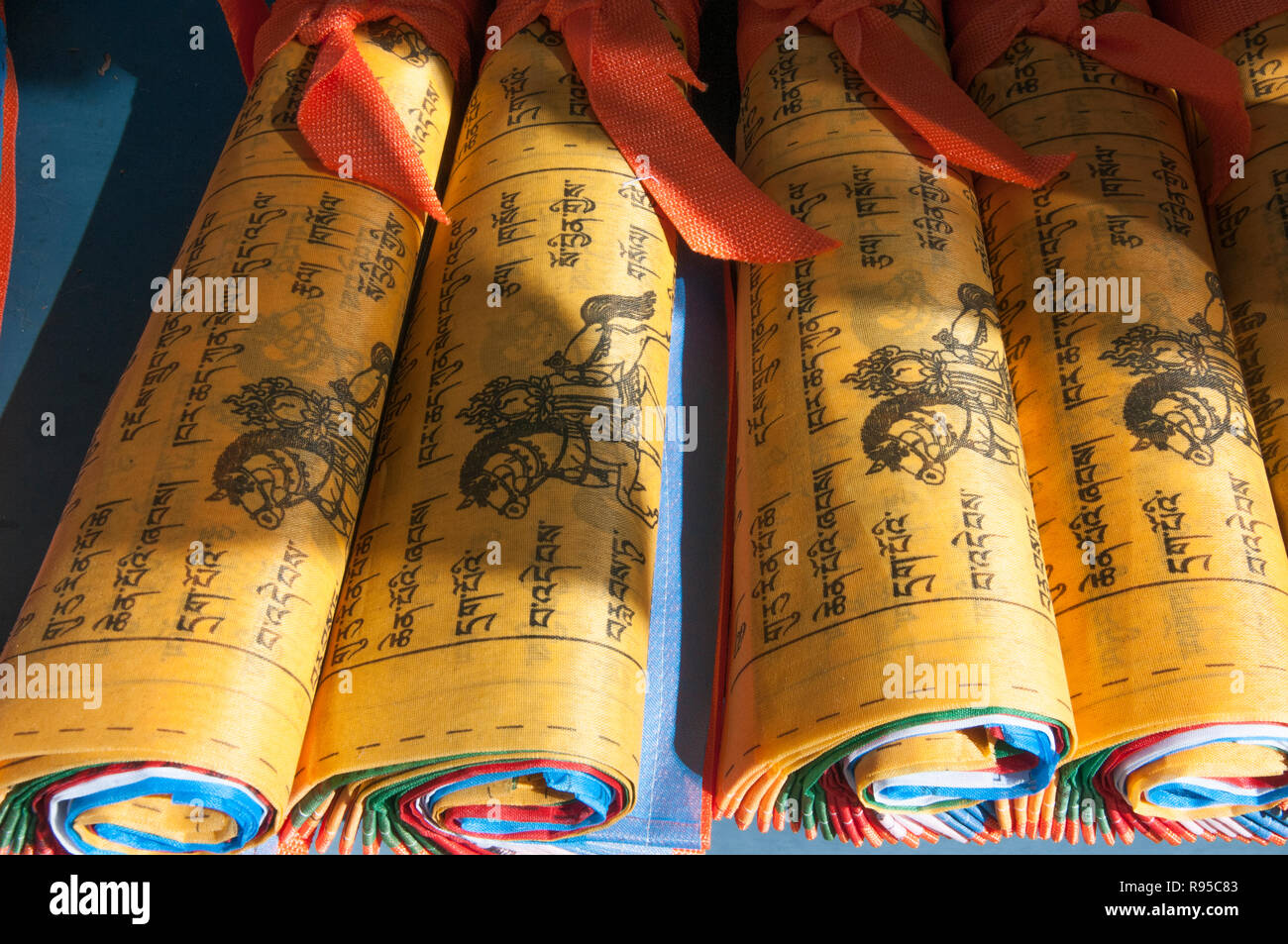 Freshprinted prayer flags for sale at Ganden Monastery, outside Lhasa