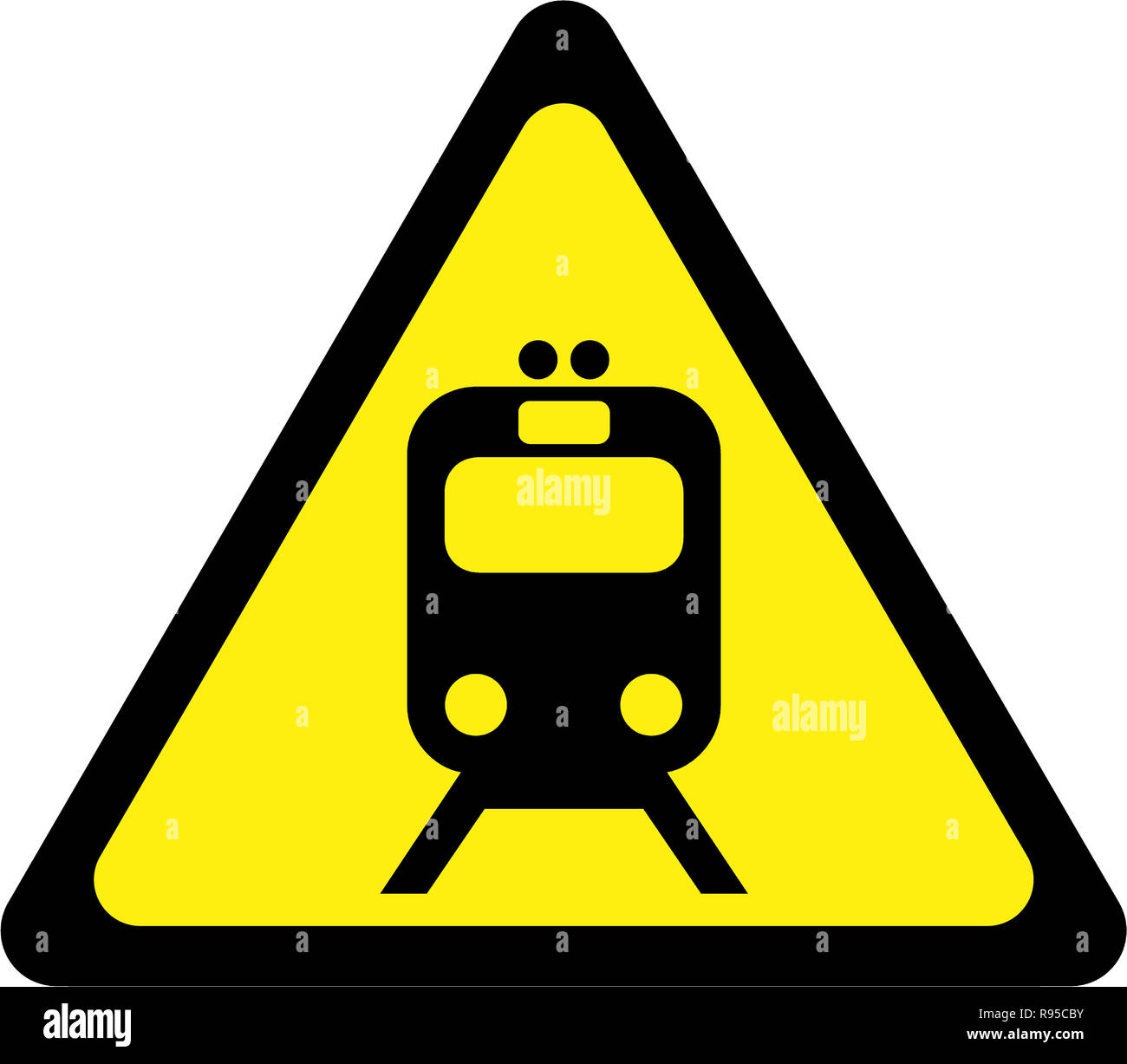 Warning sign with train symbol Stock Photo - Alamy