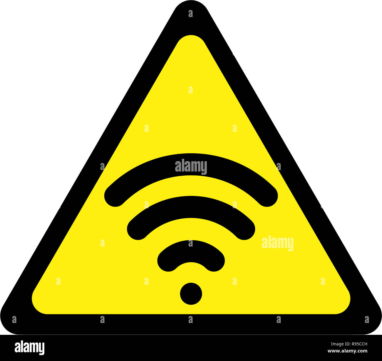 Warning sign with wireless symbol Stock Photo