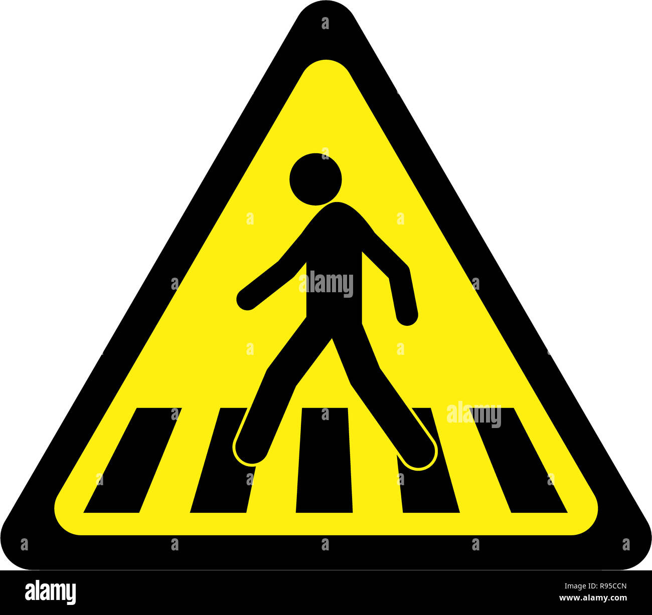 Warning sign with crosswalk symbol Stock Photo