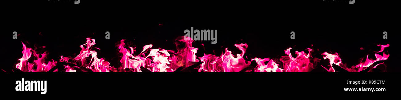 pink flames on black background fire closeup, Stock Photo
