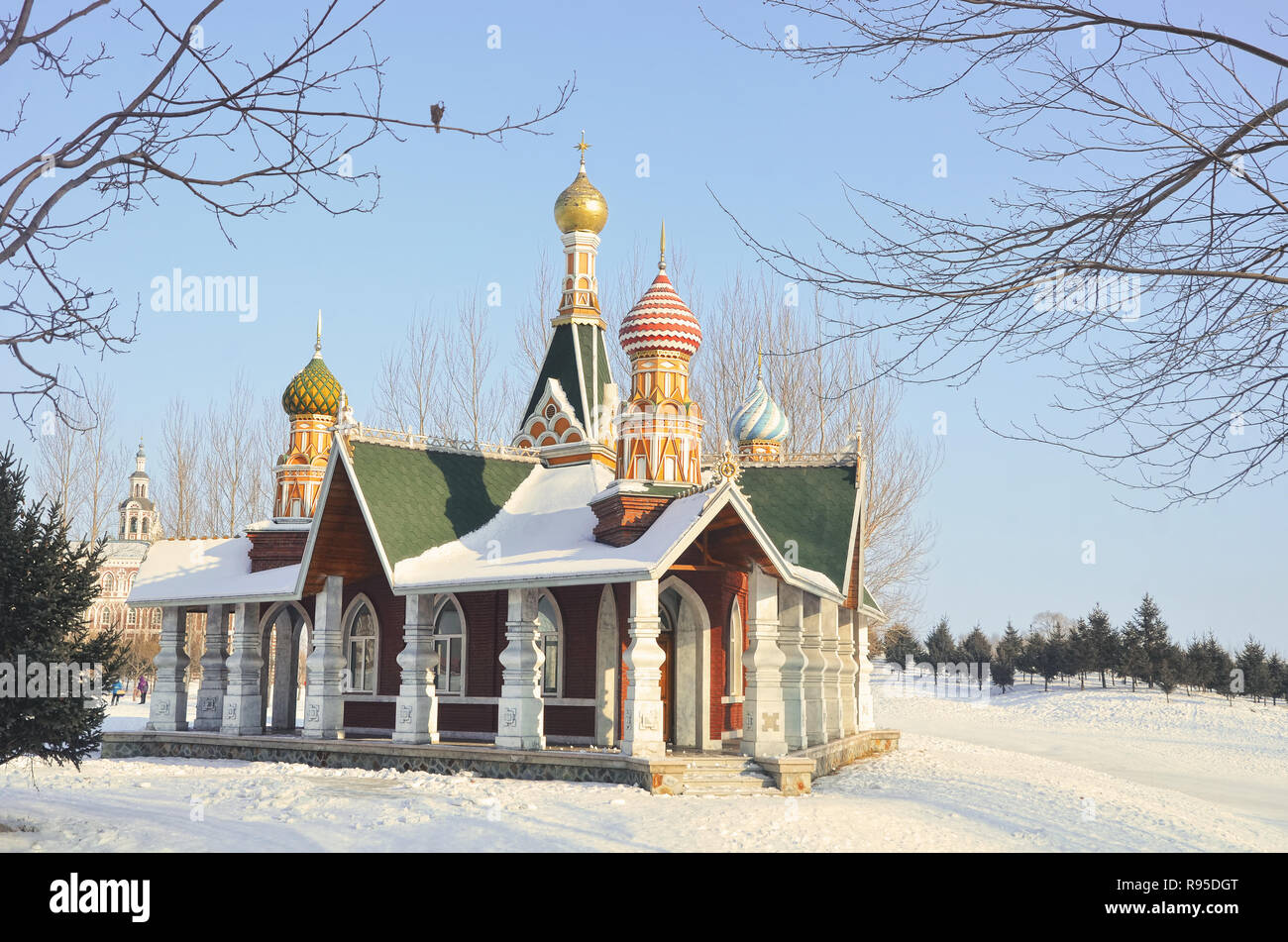 Russian style architecture church in Volga Manor, Harbin Stock Photo