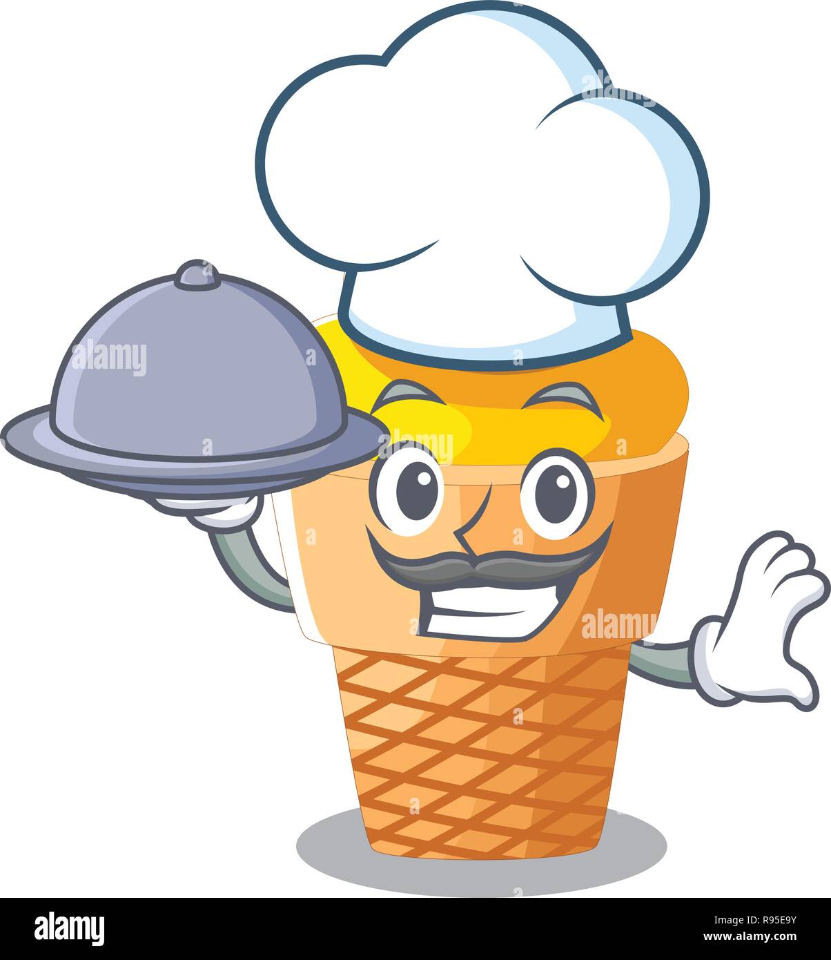 Chef with food banana ice cream in shape cartoon Stock Vector Image