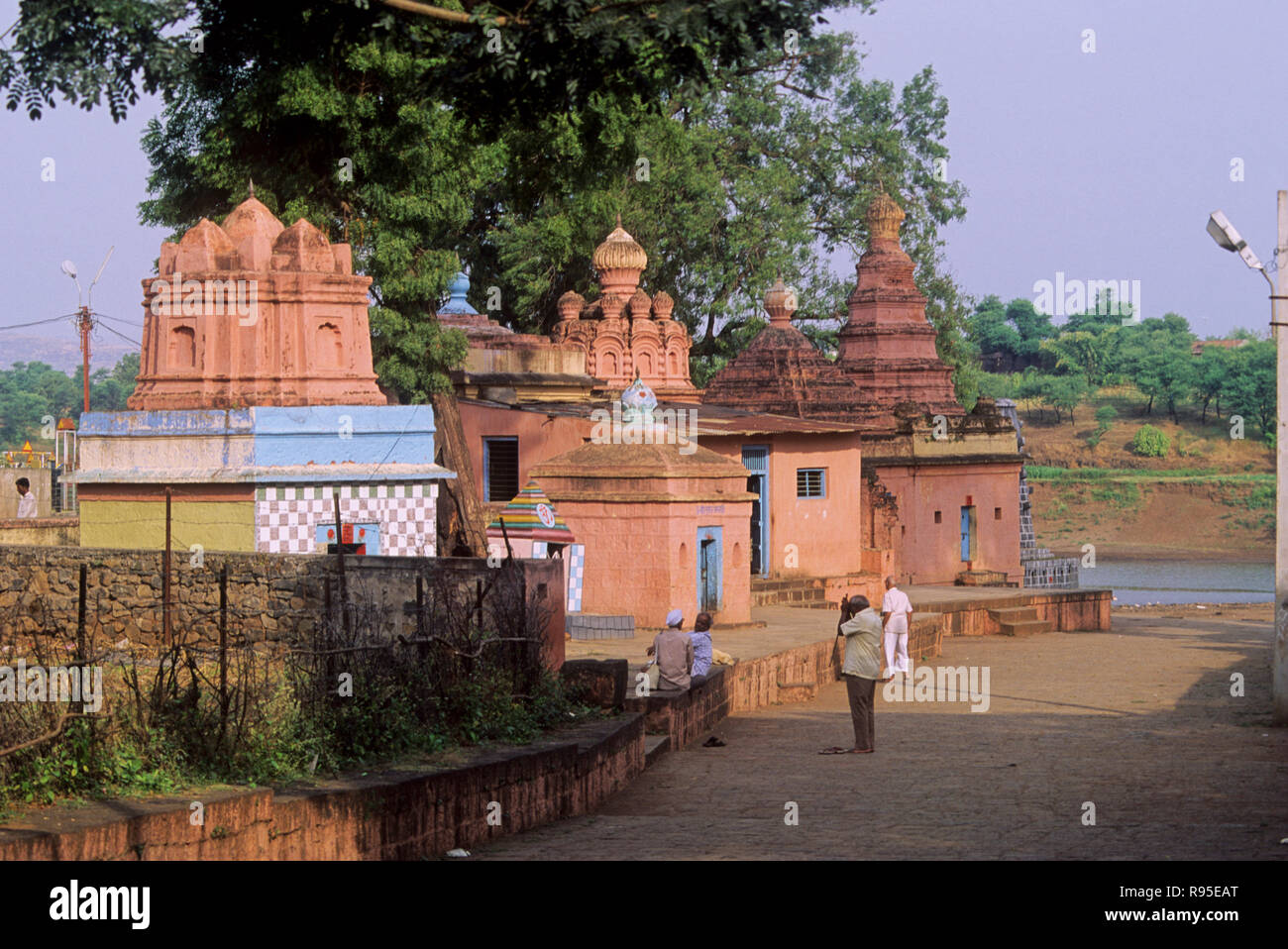 Temple on banks of krishna river, karad, Maharashtra, india Stock Photo