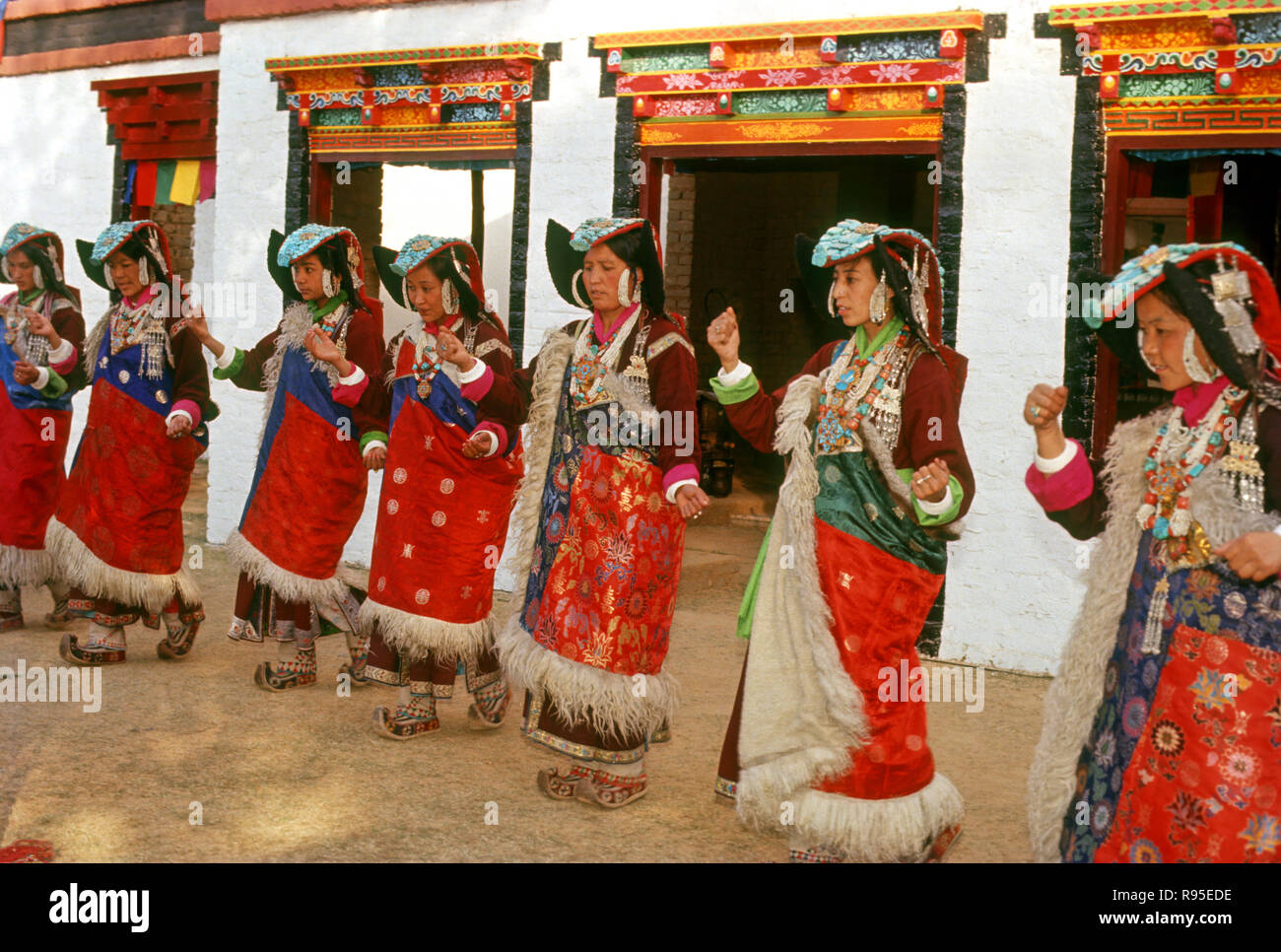 women performing folk dance, ladakh, Jammu & Kashmir, india Stock Photo