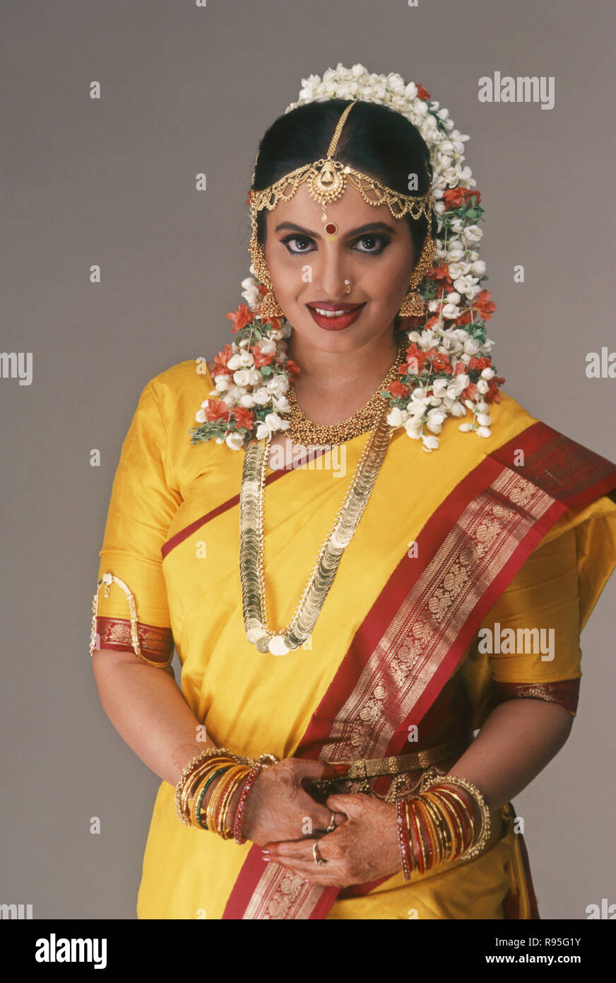 South Indian Bride, wedding marriage dress, India - MODEL RELEASED Stock Photo