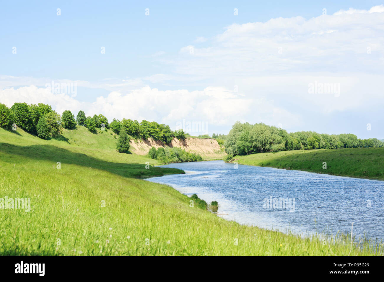 Beautiful rural landscape. River in the village. Landscape Stock Photo ...