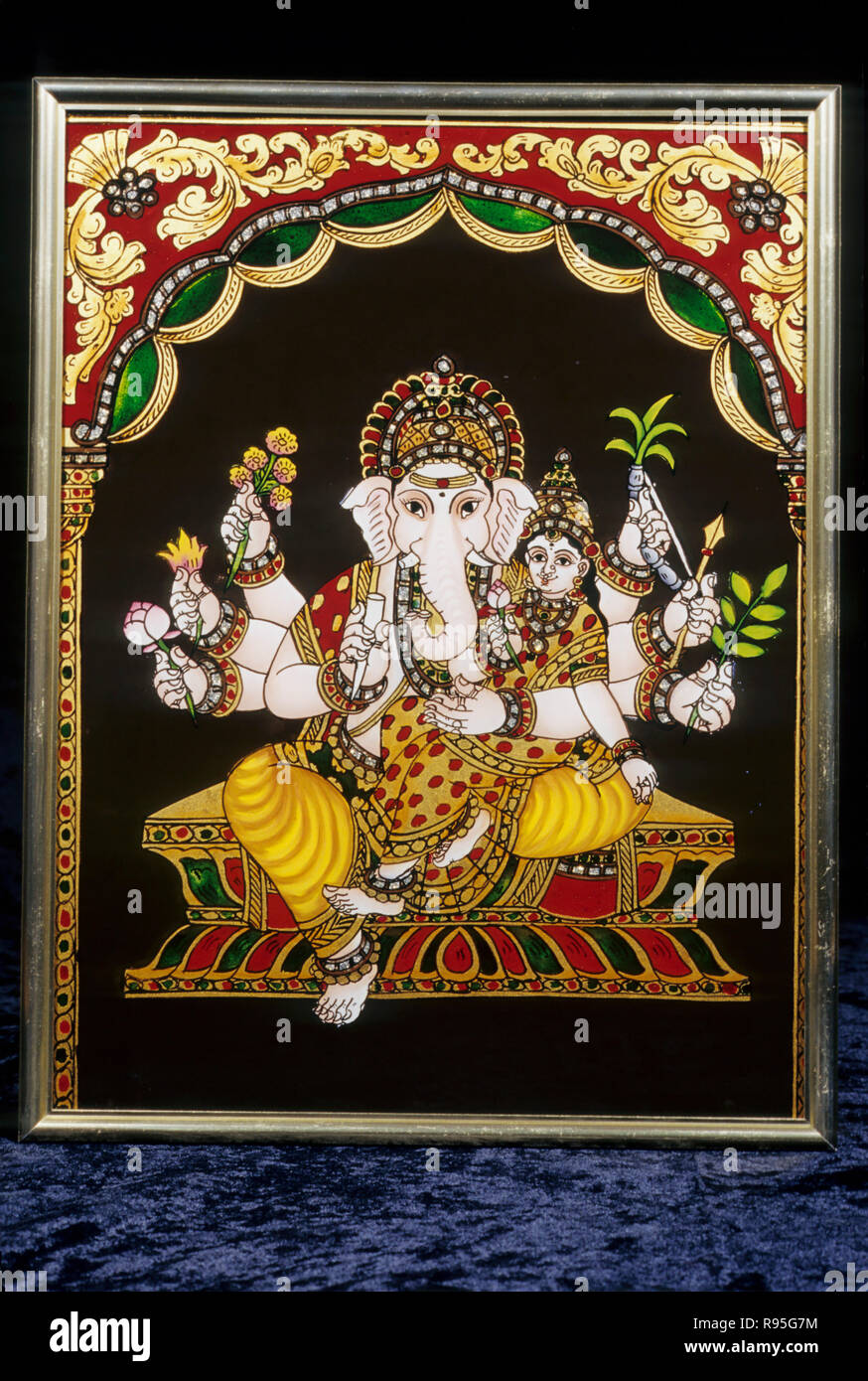 Lord Ganesh Ganpati painting on glass, Tanjore, Tamil Nadu, India ...