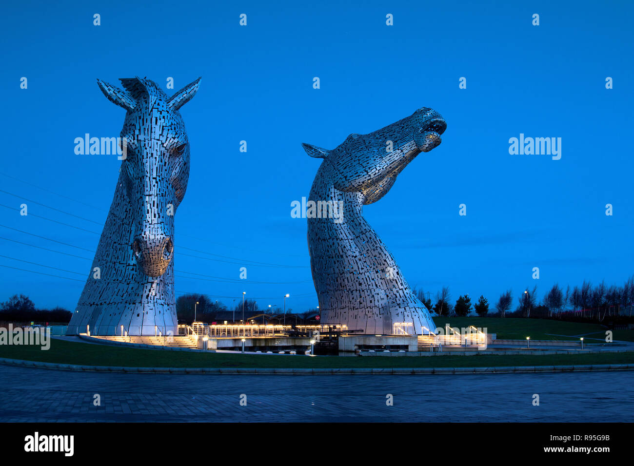 The Kelpies and the Forth and Clyde Canal, Helix Park, Falkirk Stock Photo