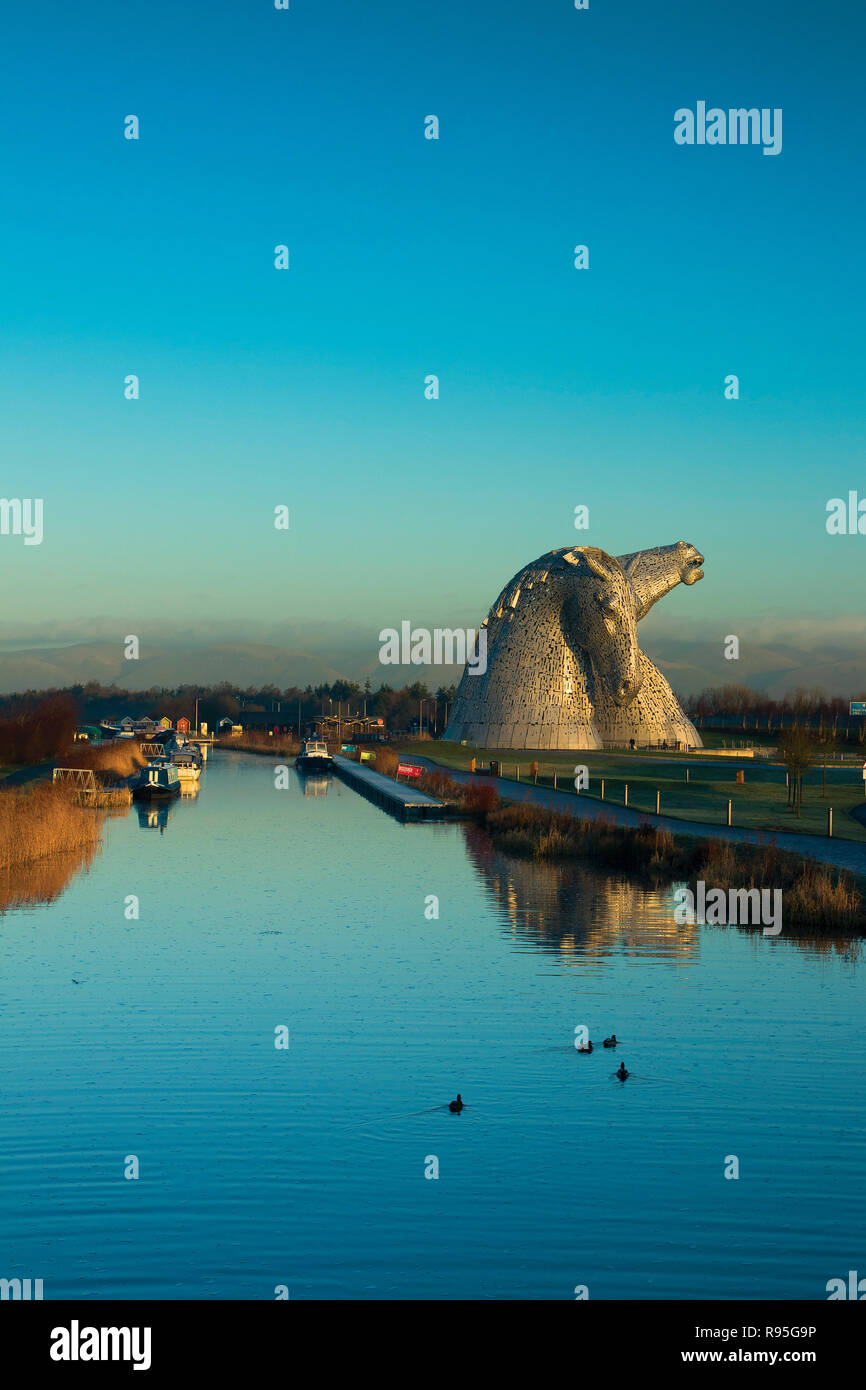 The Kelpies and the Forth and Clyde Canal, Helix Park, Falkirk Stock Photo