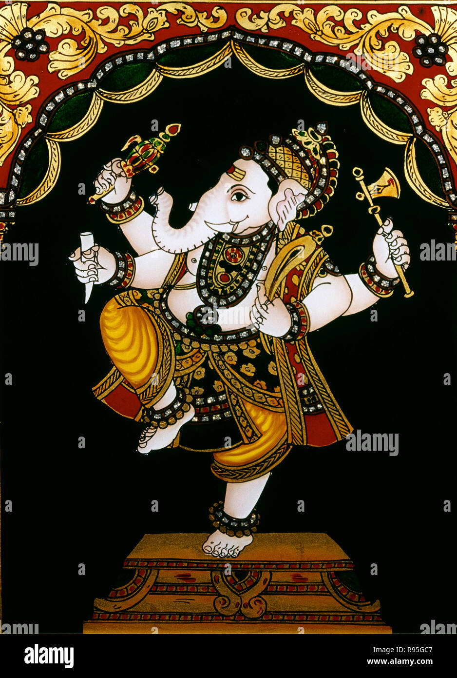 Tanjore Glass Painting of Ganesh ganpati God dancing Stock Photo
