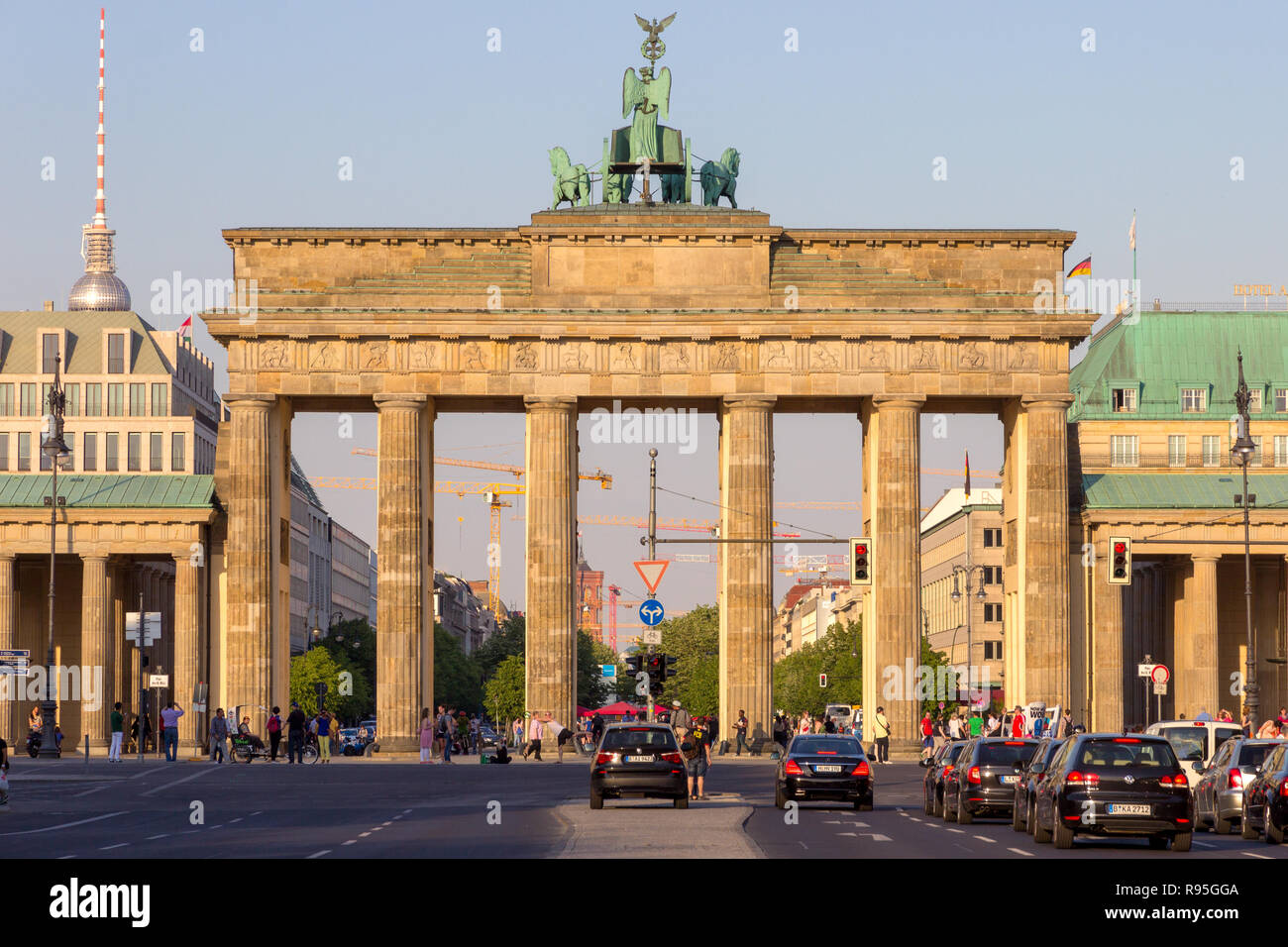 BERLIN, GERMANY - MAY 22, 2014: Famous German landmark and national symbol Brandenburger Tor (Brandenburg Gate) in Berlin. Stock Photo