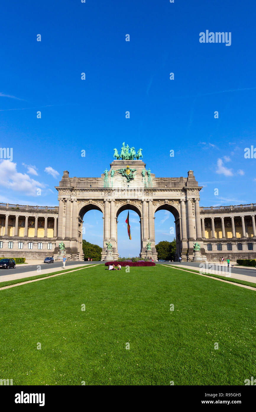 BRUSSELS, BELGIUM- JUL 30, 2014: Triumphal Arch in the Parc du Cinquantenaire, Brussels, Belgium Stock Photo