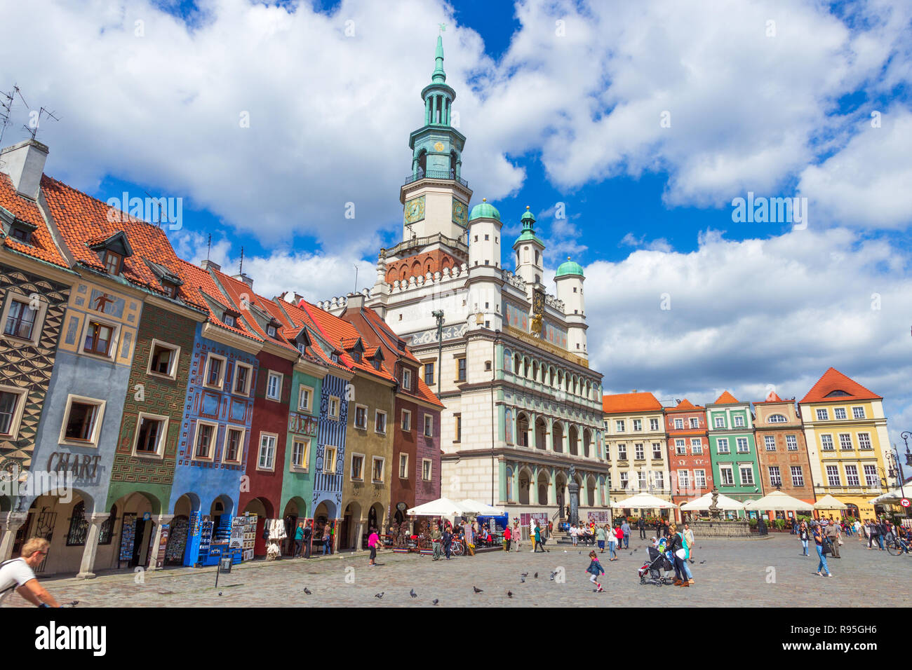 POZNAN, POLAND - AUG 20, 2014: Colorfull houses on the central square in Poznan, Poland. Stock Photo