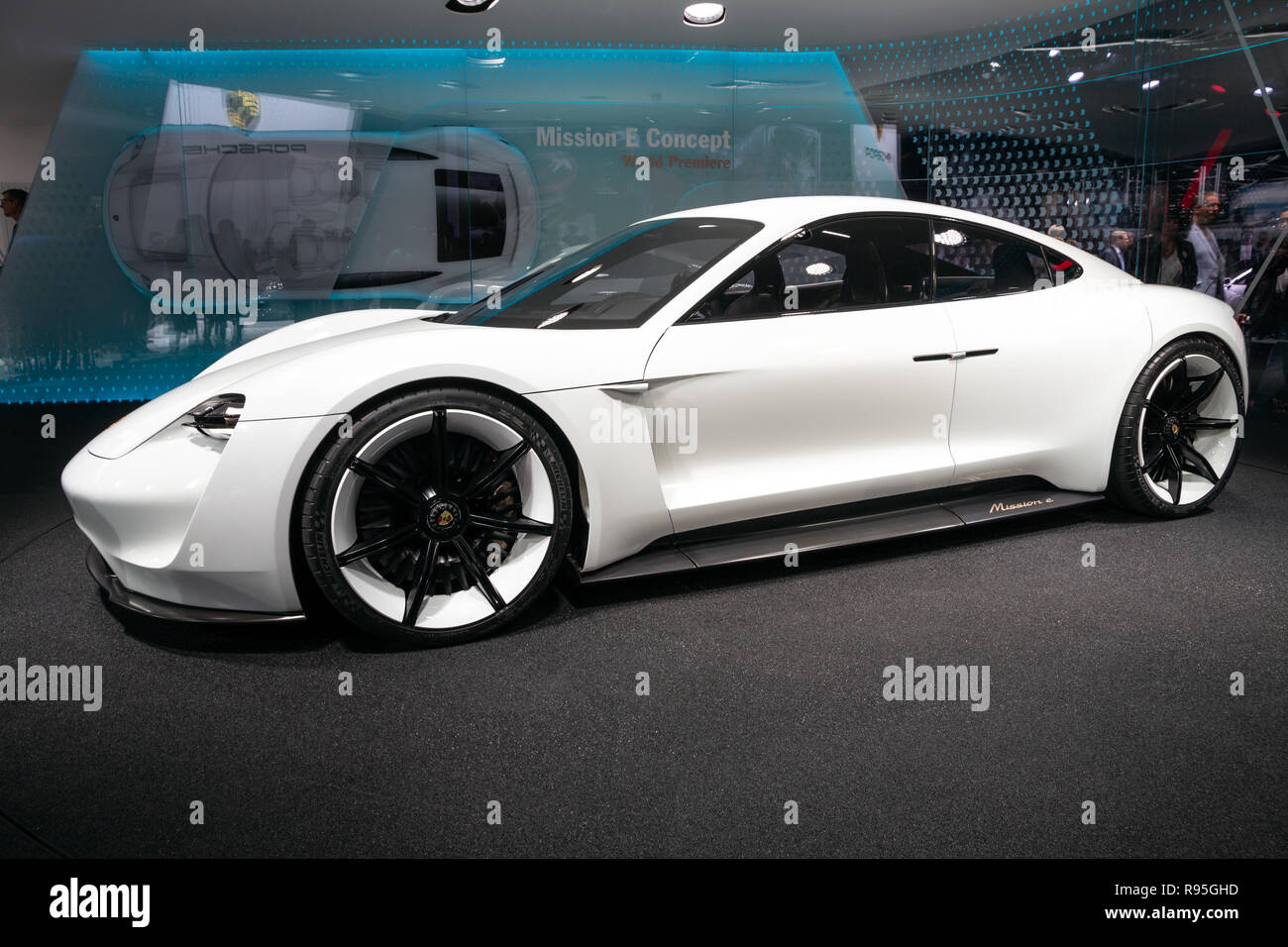FRANKFURT, GERMANY - SEP 16, 2015: Porsche Mission E concept sports car ...