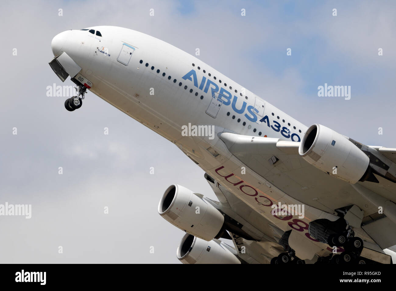 PARIS, FRANCE - JUN 23, 2017: Airbus A380 airliner plane taking off during the Paris Air Show 2017 Stock Photo