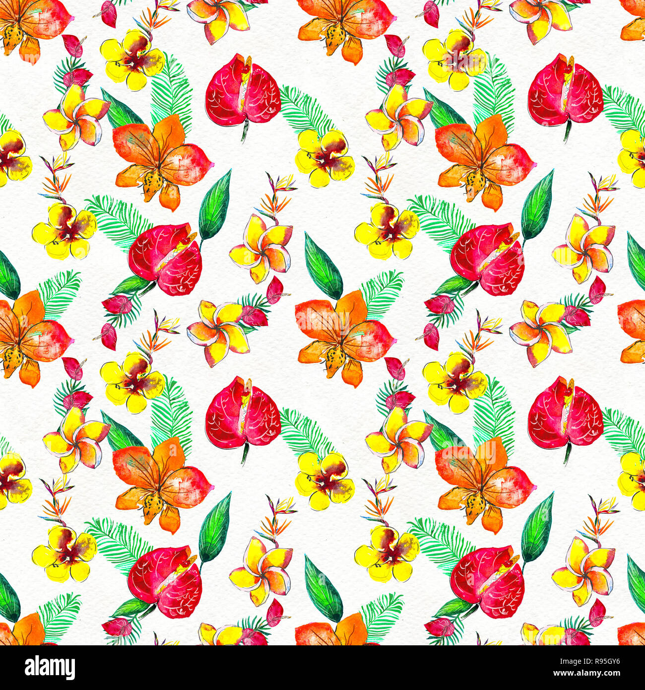 Seamless pattern With Tropical Flowers. Watercolor Background. Floral ...
