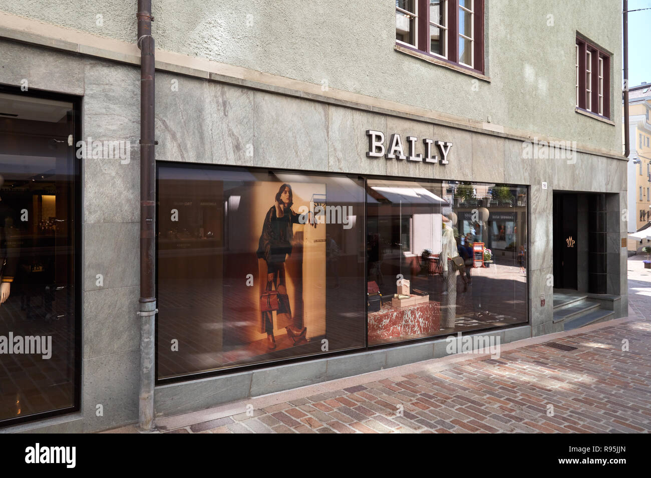 SANKT MORITZ, SWITZERLAND - AUGUST 16, 2018: Bally luxury store in a sunny summer day in Sankt Moritz, Switzerland Stock Photo