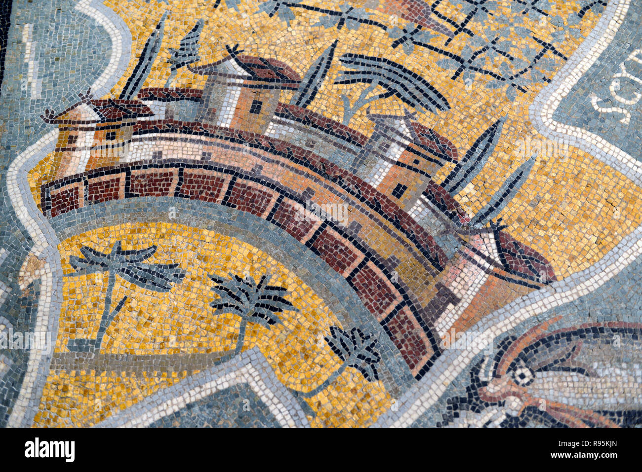 Roman Floor Mosaic (c3rd-c4th), Plan or Map of the Greek Island of Skyros, or Island of Magnetes, from Ancient Roman City of Ammaedara Haidra Tunisia Stock Photo
