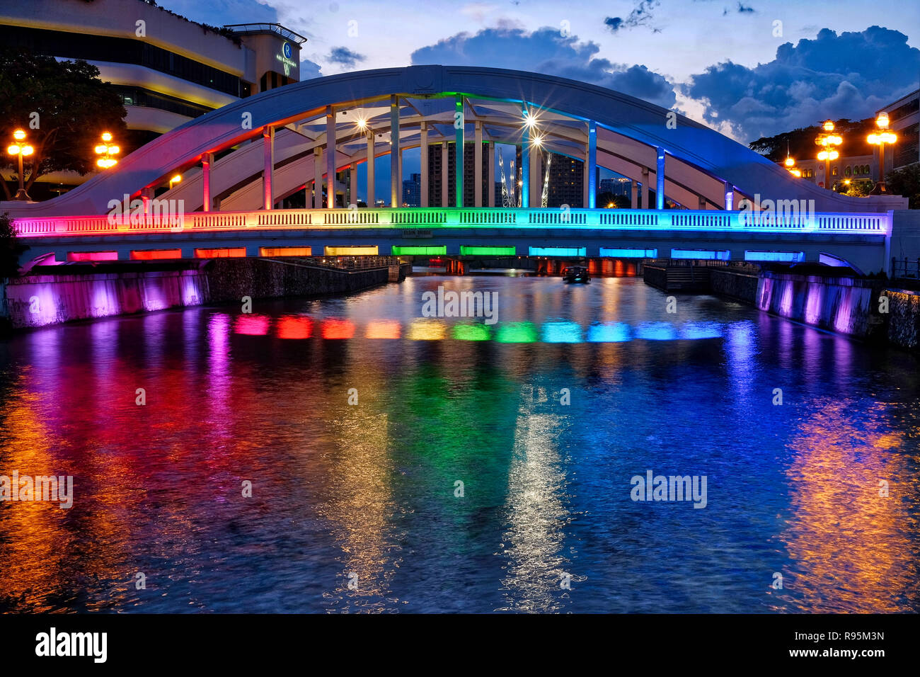Elgin Bridge in Singapore, spanning the Singapore River near Boat Quay