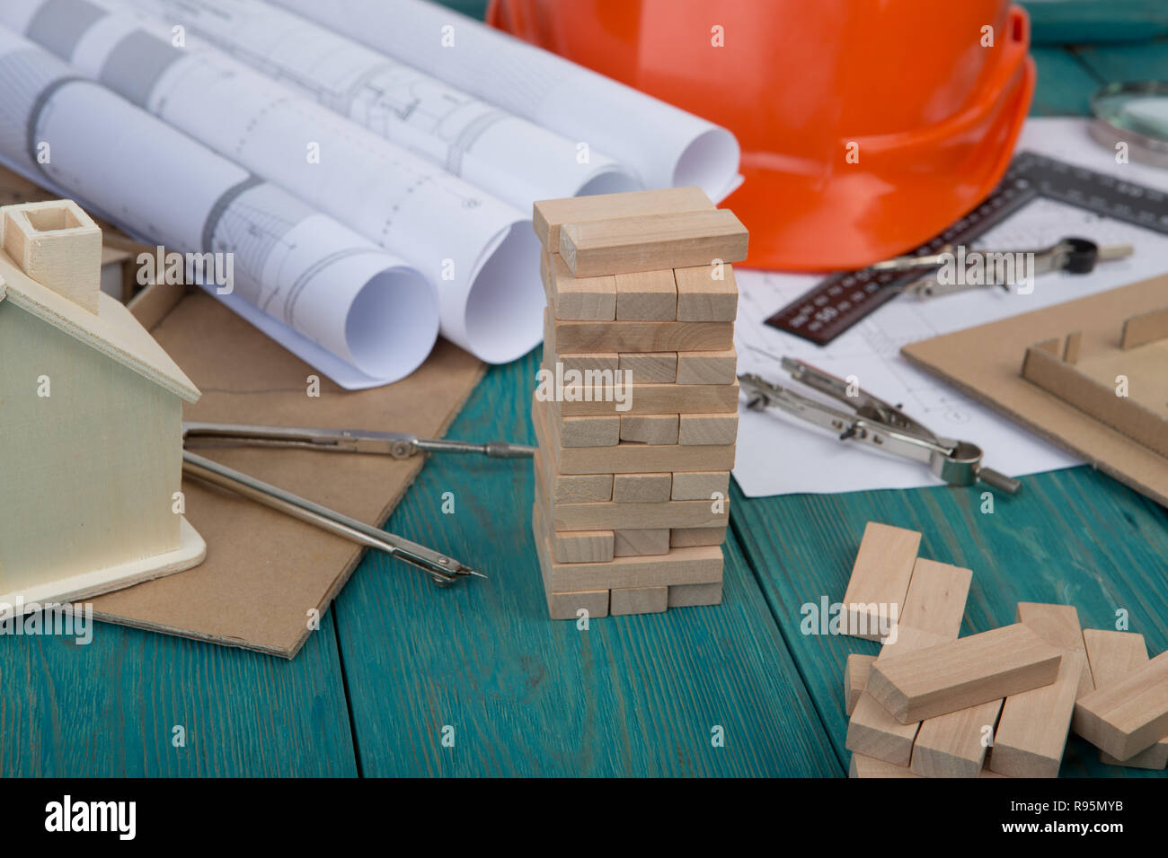Workplace of architect - construction drawings and engineering tools ...