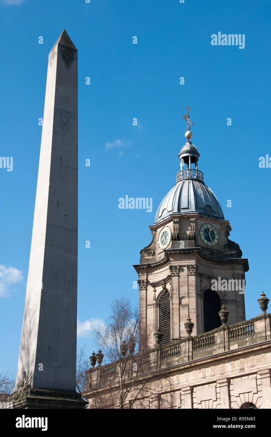Birmingham's St Phillip's Cathedral and monument. England. Stock Photo