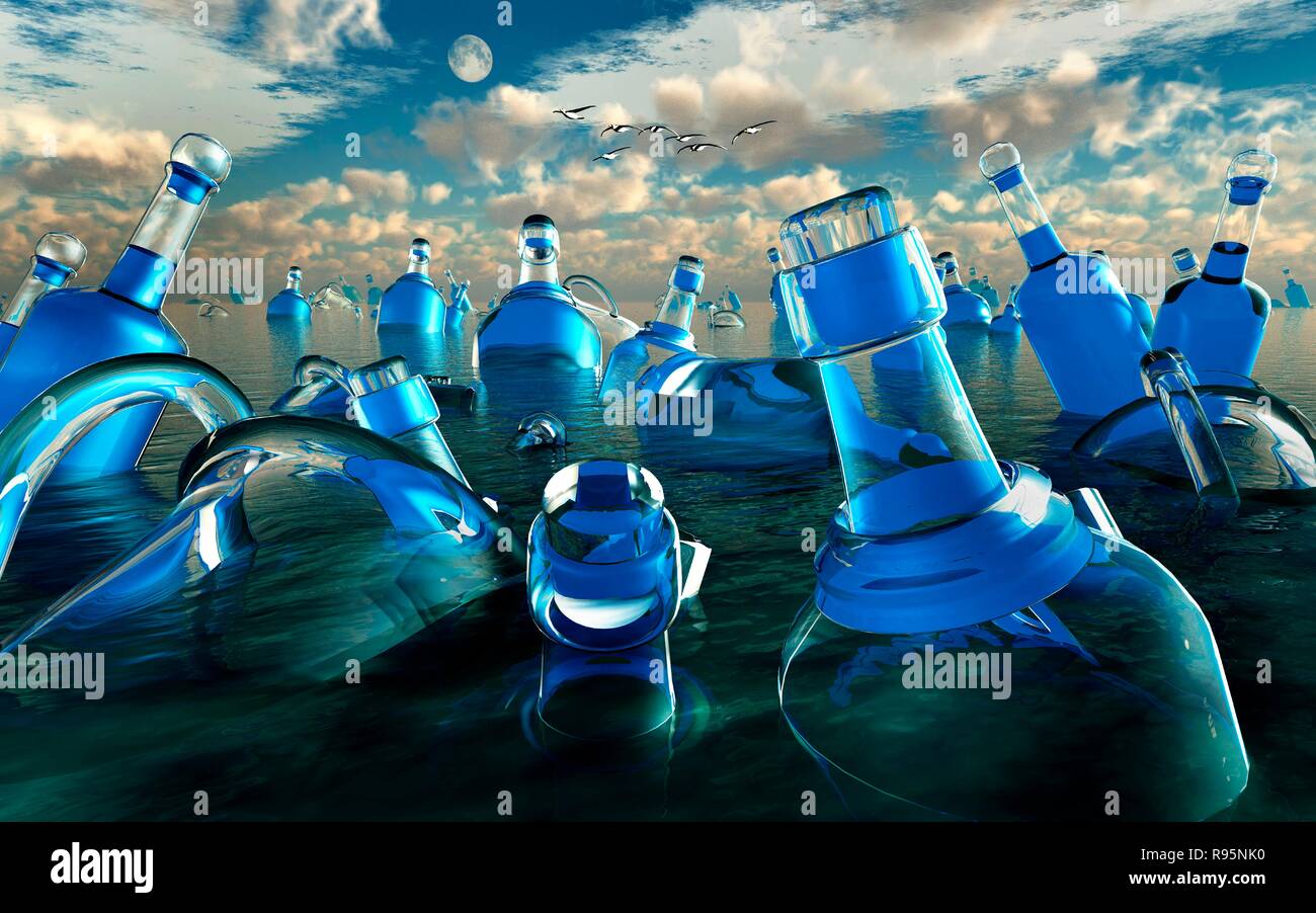 Plastic Objects Dumped Into The Earths Seas & Oceans On A Global Scale. Stock Photo