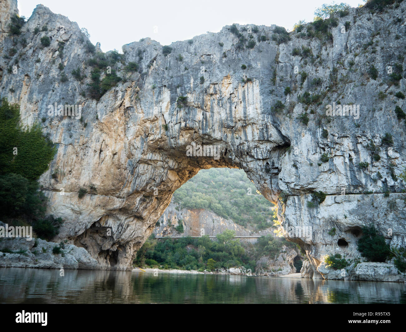 Natural Bridge Pont d'Arc over the river Ardeche  in Southern France Stock Photo