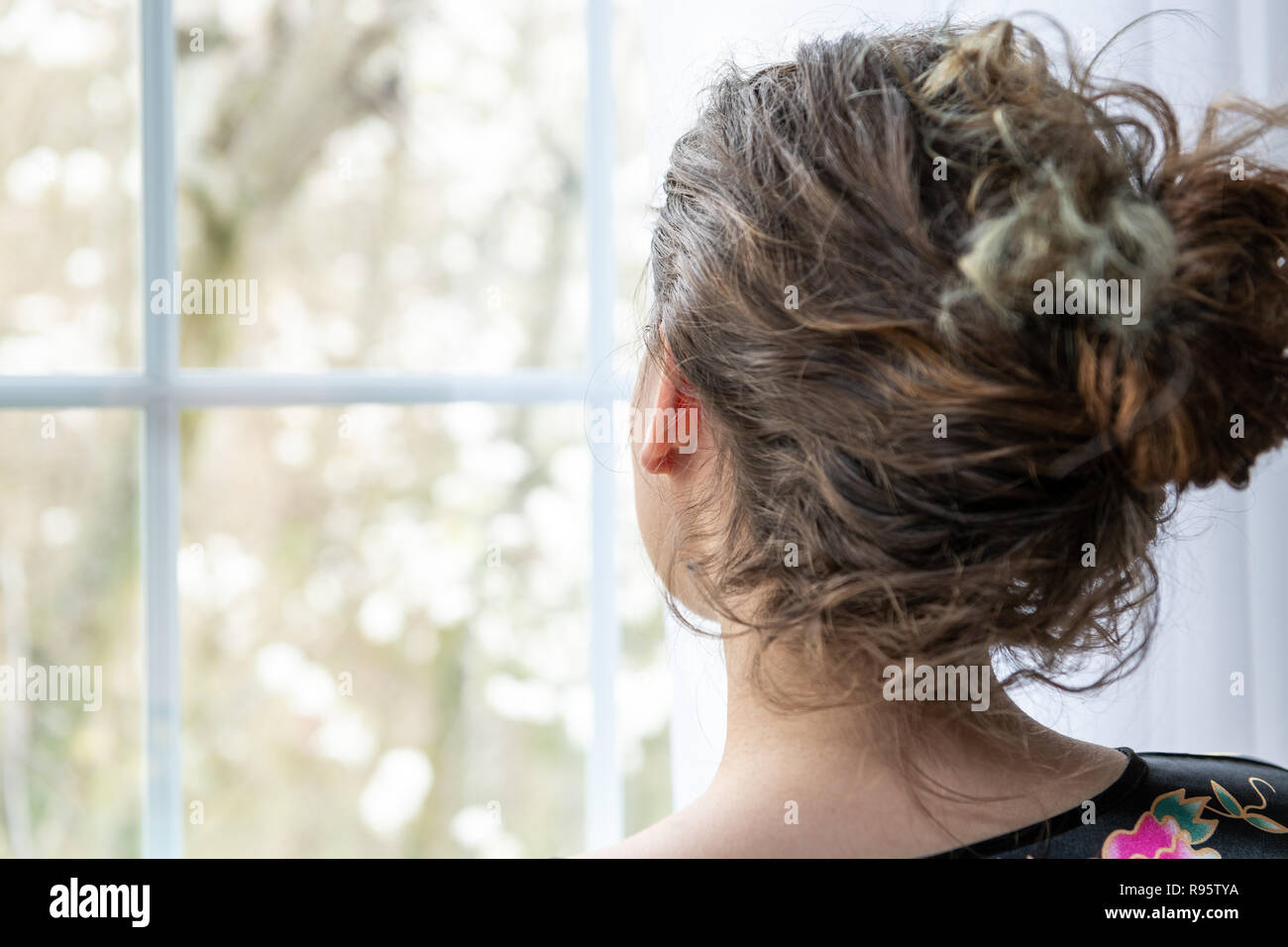 Closeup Portrait Of Female Caucasian Person Back Young Woman