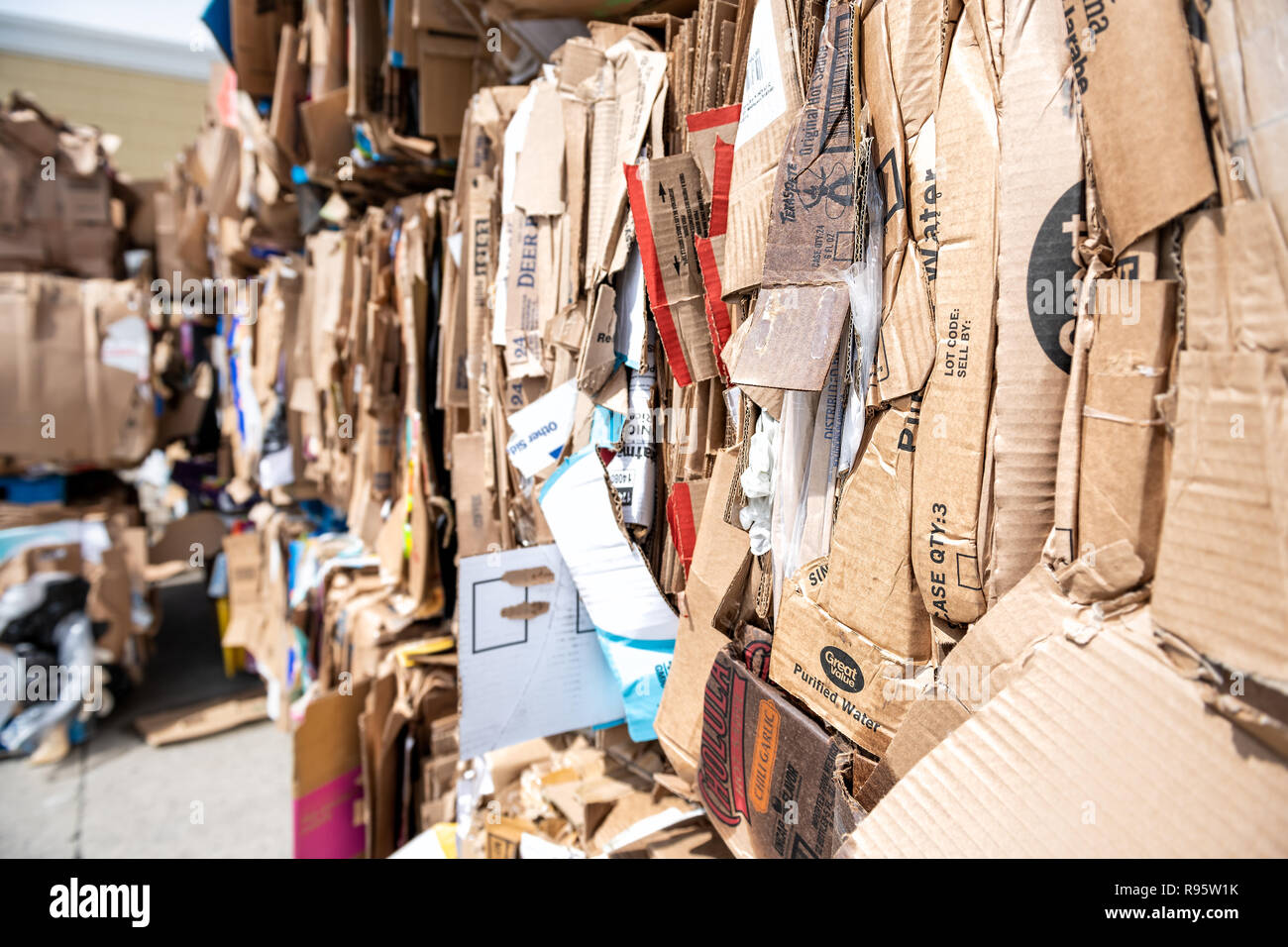 Sterling, USA April 4, 2018 Closeup of many stacks, piles of