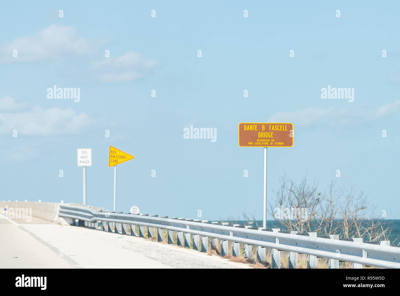 Long Key Bridge Long Key, USA - May 1, 2018: Information traffic sign for Dante B ...