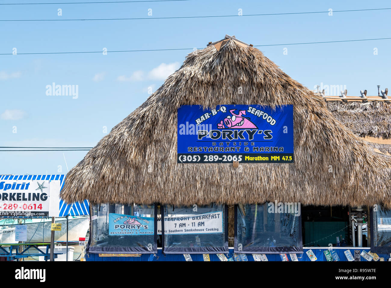 Marathon, USA May 1, 2018 Barbq seafood Porky's bayside restaurant