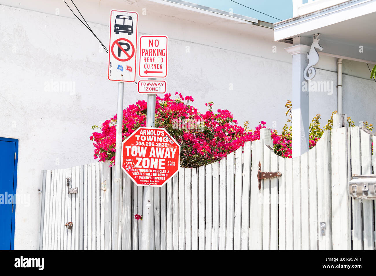Key West, USA May 1, 2018 No parking here to corner, tow away zone