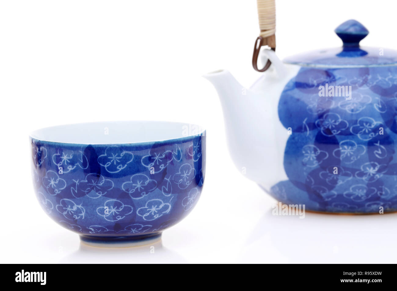 Japanese green tea in a tea set with cup and pot Stock Photo