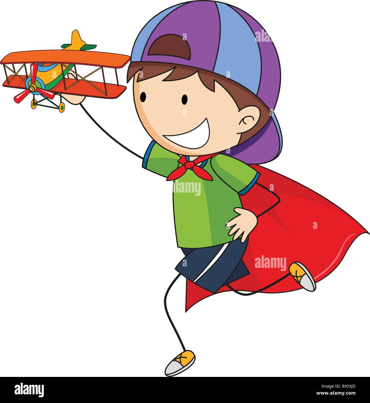 A doodle boy playing plane toy illustration Stock Vector Image & Art ...