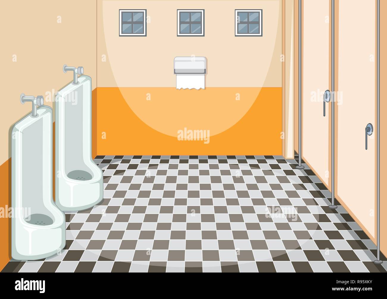 Interior design of male toilet illustration Stock Vector