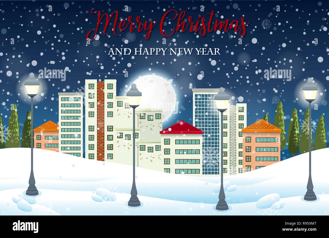 Urban city winter landscape illustration Stock Vector Image & Art - Alamy