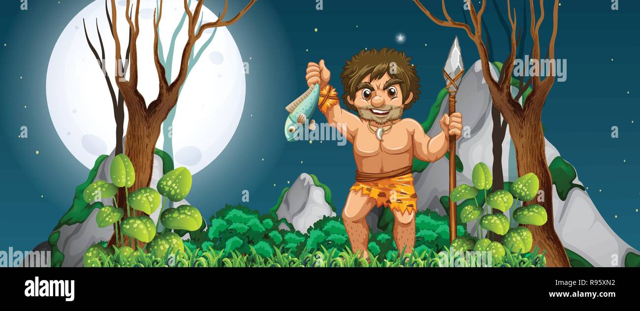 A caveman hunting for food illustration Stock Vector